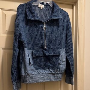 BiBi Navy Textured Half-Zip Sweater